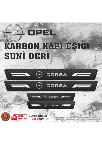 Opel Corsa Uyumlu Deri Karbon Kapı Eşiği Koruyucu Bant 4 Adet