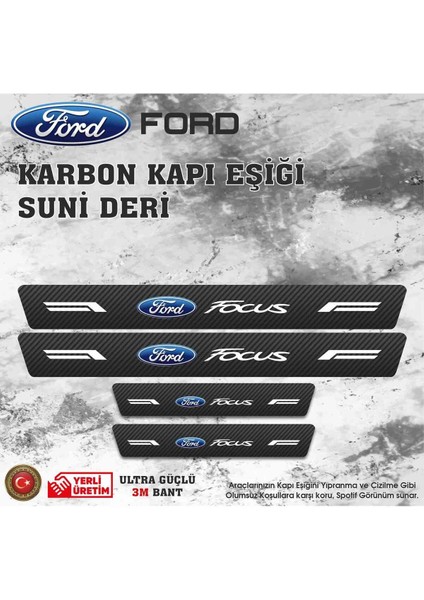 Focus Uyumlu Deri Karbon Kapı Eşiği Koruyucu Bant 4 Adet