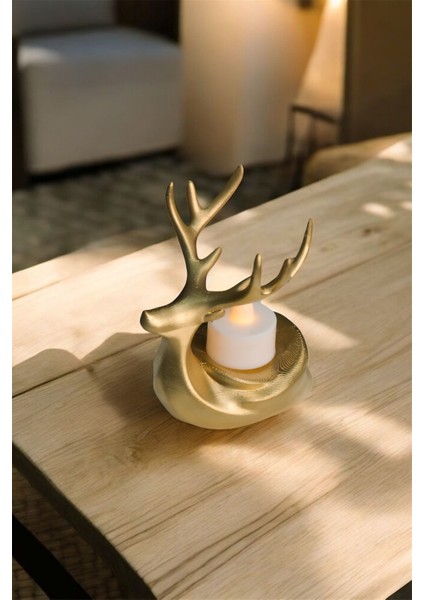Tekli Dekoratif Hediyelik Gold Altın Tea Light Geyik