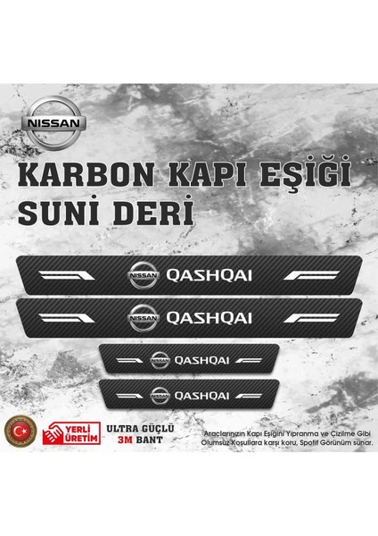 Nissan Qashqai Uyumlu Deri Karbon Kapı Eşiği Koruyucu Bant 4 Adet