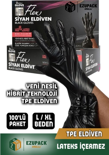 L Beden Glove Flex Tpe 100'LÜ Gıda Muayene Pudrasız Medikal Temizlik Mutfak (Lateks Nitril Içermez)