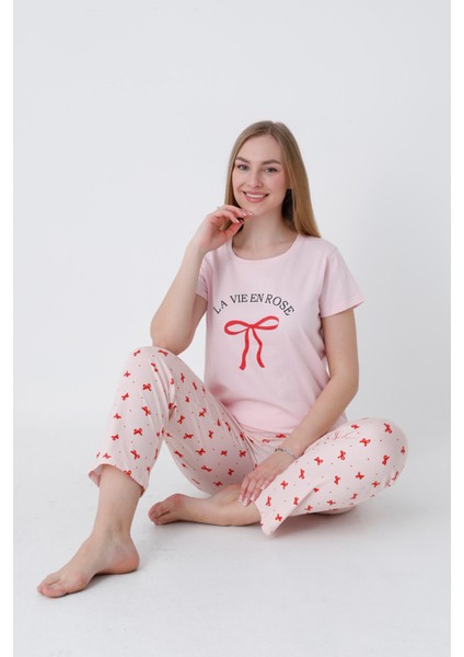 Somon Renkli Kısa Kollu Altı Uzun Pijama Takımı %100 Pamuk modelleri