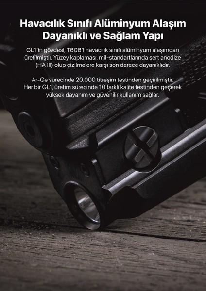 Gl1 Mikro USB Şarjlı Kompakt Taktik Tabanca Feneri