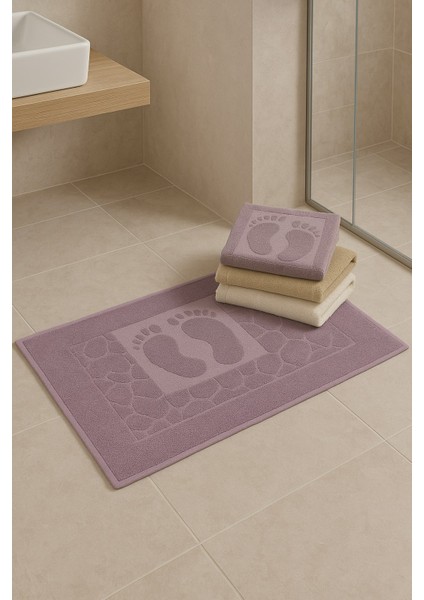 %100 Pamuklu Taş Desenli Ayak Havlu Seti – 3 Renkli Takım