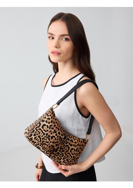 Kahverengi Leopar Desenli Omuz Çantası