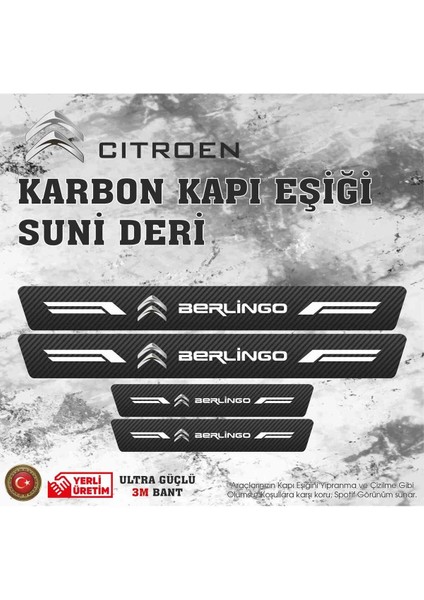 Citroen Berlingo Uyumlu Deri Karbon Kapı Eşiği Koruyucu Bant 4 Adet