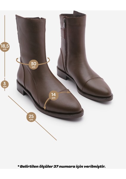 Kadın Hakiki Deri Günlük Bot Fermuarlı Tekas Kahve