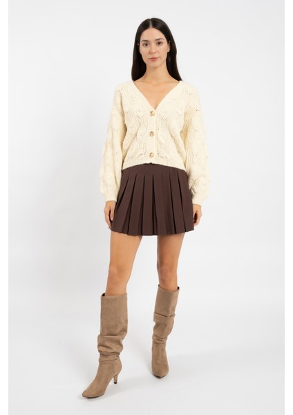 Rtd&vld Kadın Vita S142 Kaju Incili Gold Düğmeli Triko Hırka Ekru
