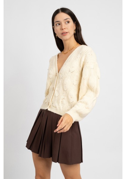 Rtd&vld Kadın Vita S142 Kaju Incili Gold Düğmeli Triko Hırka Ekru modelleri