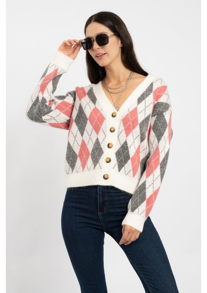 Rtd&vld Kadın VITA-177 Argile Baklava Desen Düğmeli Triko Hırka Ekru modelleri