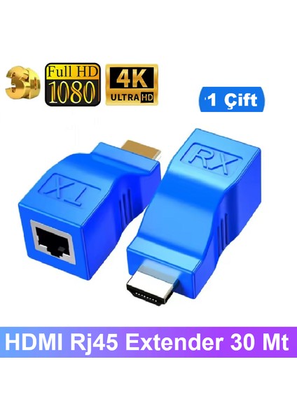 HDMI Uyumlu RJ45 Uzatıcı Genişletici Hdtv Extender (Tx-Rx) 4K 1080P 30 Metre Cat5/cat6