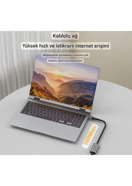 1.20 Metre 1000-MBPS RJ45 Ethernet Dönüştürücü Adaptör Type-C+Usb Çift Giriş Ce Lisanslı Sağlam Gigabit 1000MBPS RJ45 Ethernet Dönüştürücü Adaptör