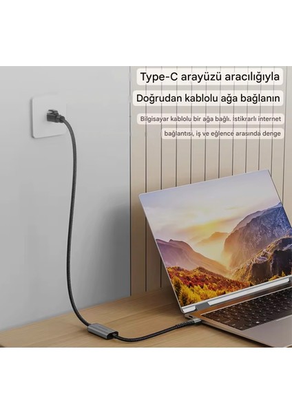 1.20 Metre 1000-MBPS RJ45 Ethernet Dönüştürücü Adaptör Type-C+Usb Çift Giriş Ce Lisanslı Sağlam Gigabit 1000MBPS RJ45 Ethernet Dönüştürücü Adaptör