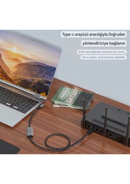 1.20 Metre 1000-MBPS RJ45 Ethernet Dönüştürücü Adaptör Type-C+Usb Çift Giriş Ce Lisanslı Sağlam Gigabit 1000MBPS RJ45 Ethernet Dönüştürücü Adaptör