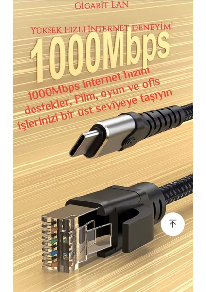 1.20 Metre 1000-MBPS RJ45 Ethernet Dönüştürücü Adaptör Type-C+Usb Çift Giriş Ce Lisanslı Sağlam Gigabit 1000MBPS RJ45 Ethernet Dönüştürücü Adaptör