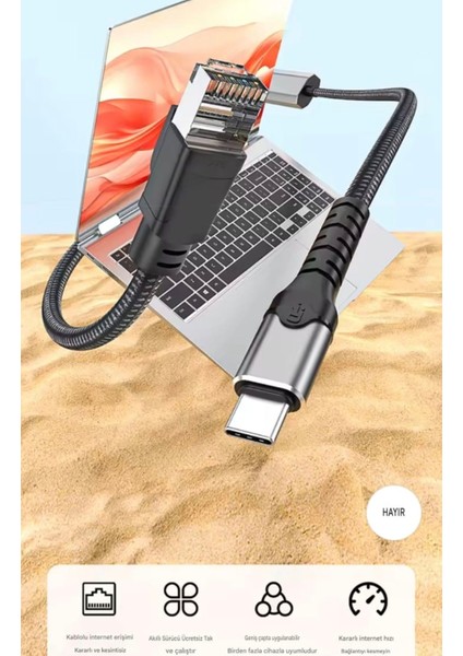 1.20 Metre 1000-MBPS RJ45 Ethernet Dönüştürücü Adaptör Type-C+Usb Çift Giriş Ce Lisanslı Sağlam Gigabit 1000MBPS RJ45 Ethernet Dönüştürücü Adaptör