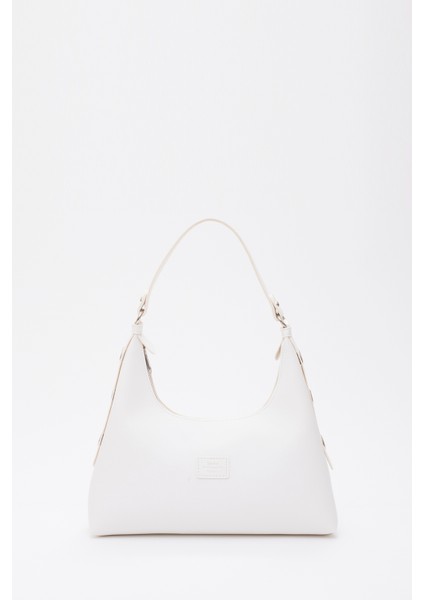 Beyaz SHK82 Baget Model Tek Bölmeli Kadın Suni Deri Kol ve Omuz Çantası