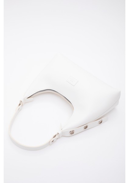 Beyaz SHK82 Baget Model Tek Bölmeli Kadın Suni Deri Kol ve Omuz Çantası modelleri