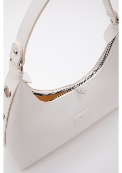 Beyaz SHK82 Baget Model Tek Bölmeli Kadın Suni Deri Kol ve Omuz Çantası fırsatları