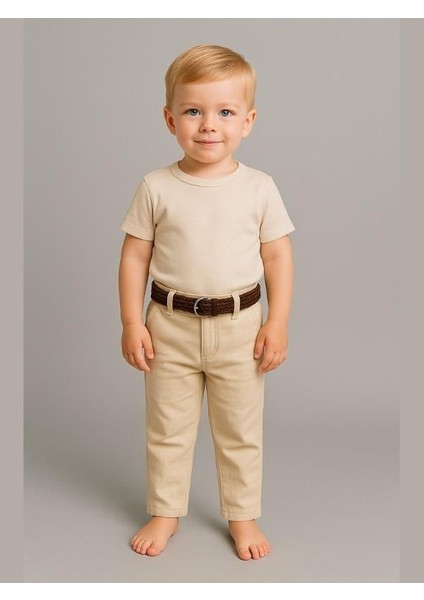 Erkek Bebek Kemerli Cepli Keten Pantolon