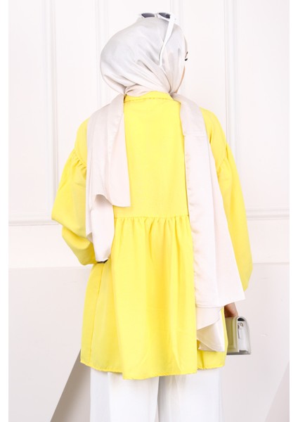 Koyu Sarı Kol Lastikli Ön Düğmeli Tunik fırsatları