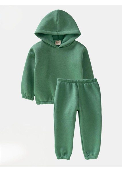 3 Iplik Şardonlu Kapüşonlu Lastikli Basic Unisex Çocuk Takım