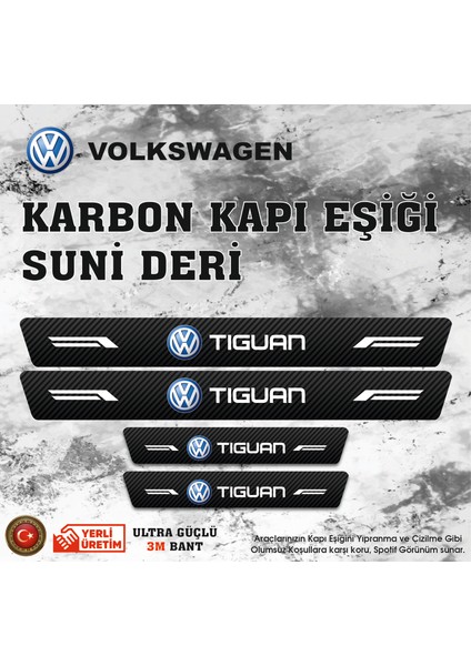 Volkswagen Tiguan Uyumlu Deri Karbon Kapı Eşiği Koruyucu Bant 4 Adet