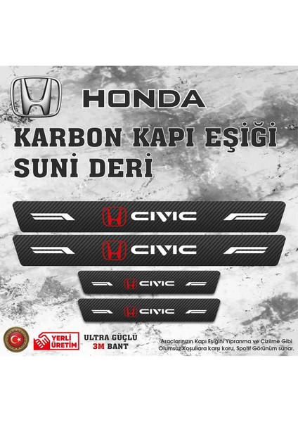 Honda Civic Uyumlu Deri Karbon Kapı Eşiği Koruyucu Bant 4 Adet