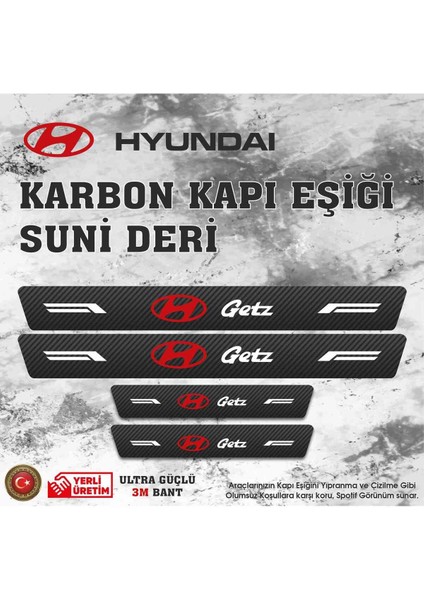 Hyundai Getz Uyumlu Deri Karbon Kapı Eşiği Koruyucu Bant 4 Adet