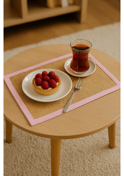 Pötikare Kenarlı Hasır Jüt Supla | Pembe Country Bohem Amerikan Servis