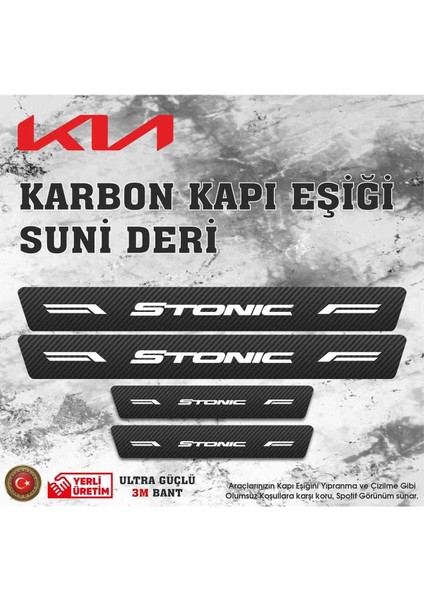 Kia Stonic Uyumlu Deri Karbon Kapı Eşiği Koruyucu Bant 4 Adet