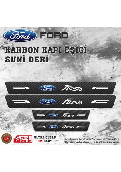 Fiesta Uyumlu Deri Karbon Kapı Eşiği Koruyucu Bant 4 Adet