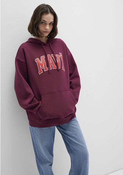 Mavi Logo Baskılı Kapüşonlu Bordo Sweatshirt 1600361-90705 modelleri