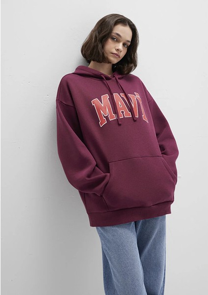 Mavi Logo Baskılı Kapüşonlu Bordo Sweatshirt 1600361-90705 fırsatları