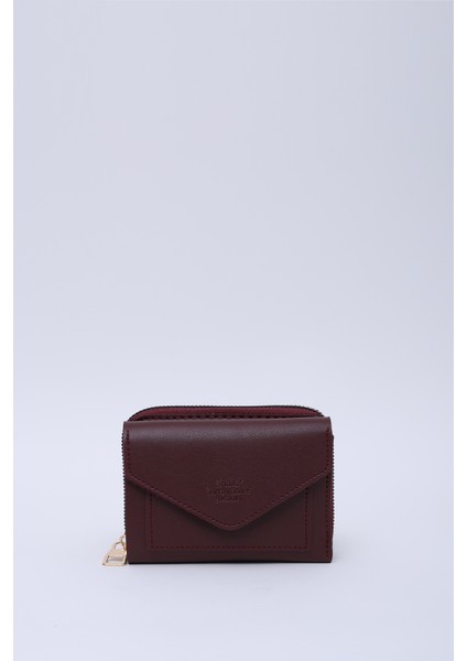 Bordo SHK215 Suni Deri 12 Bölmeli Zarf Model Fermuarlı Bozuk Para ve Kağıt Para Bölmeli Cüzdan