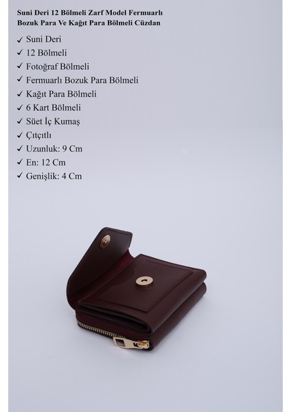 Bordo SHK215 Suni Deri 12 Bölmeli Zarf Model Fermuarlı Bozuk Para ve Kağıt Para Bölmeli Cüzdan modelleri