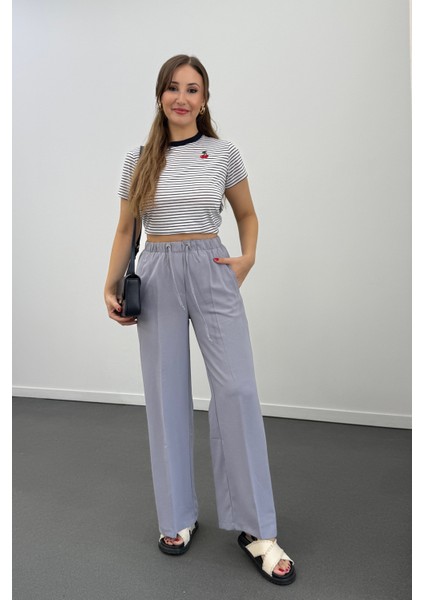 Tatumi Buz Grisi Beli Lastikli Palazzo Pantolon modelleri