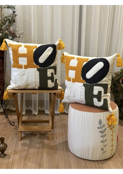 2'li Home Yazılı Punch Işlemeli Nakışlı Dekoratif Premium Kırlent Kılıfı fiyatları