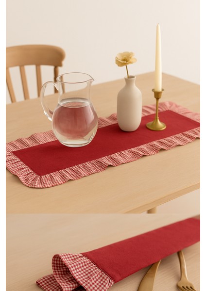 Pötikare Pileli Kırmızı Dekoratif Runner Orta Sehpa Örtüsü 30X80 cm indirimleri