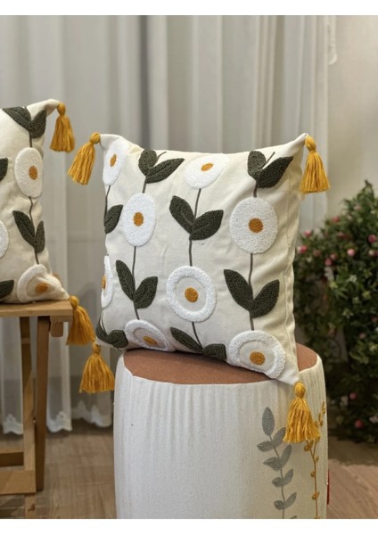 2'li Çiçekli Punch Işlemeli Nakışlı Dekoratif Premium Kırlent Kılıfı modelleri