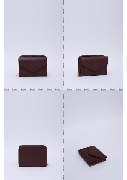 Bordo SHK215 Suni Deri 12 Bölmeli Zarf Model Fermuarlı Bozuk Para ve Kağıt Para Bölmeli Cüzdan