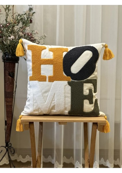 2'li Home Yazılı Punch Işlemeli Nakışlı Dekoratif Premium Kırlent Kılıfı modelleri