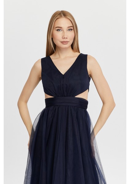 Kadın Abiye ve Mezuniyet Karina Hayal Tül Abiye Bel Kısmı Açık Detaylı Abiye Elbise fırsatları