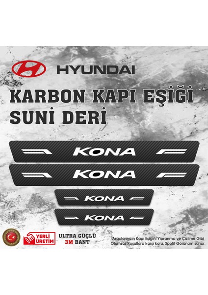 Hyundai Kona Uyumlu Deri Karbon Kapı Eşiği Koruyucu Bant 4 Adet