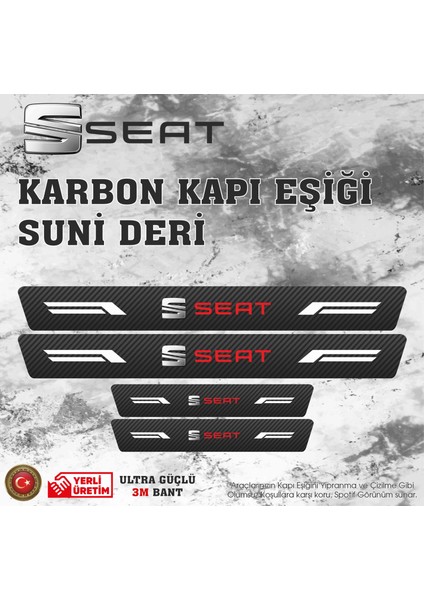 Seat Uyumlu Deri Karbon Kapı Eşiği Koruyucu Bant 4 Adet