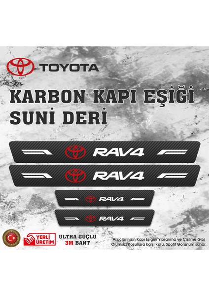 Toyota Rav4 Uyumlu Deri Karbon Kapı Eşiği Koruyucu Bant 4 Adet