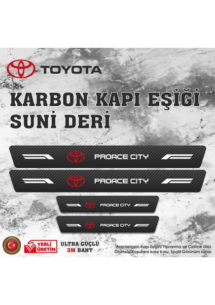 Toyota Proace City Uyumlu Deri Karbon Kapı Eşiği Koruyucu Bant 4 Adet