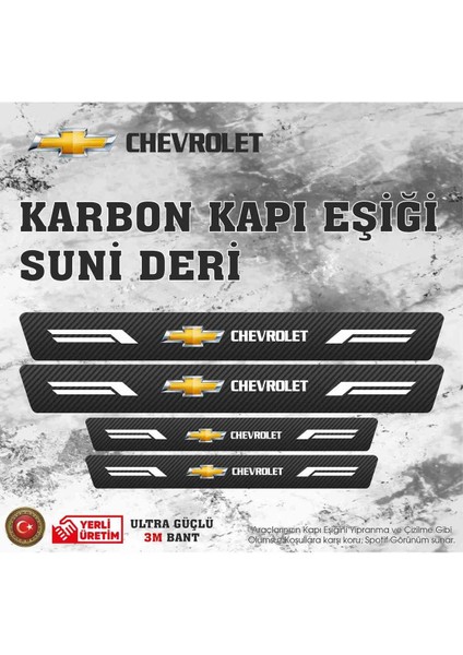 Chevrolet Uyumlu Deri Karbon Kapı Eşiği Koruyucu Bant 4 Adet