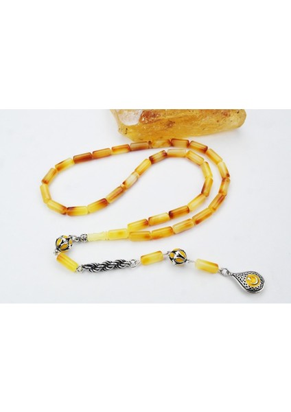 Kapsül Kesim Mineli Püsküllü Damla Kehribar Tespih