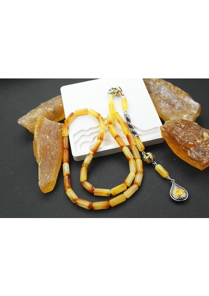 Kapsül Kesim Mineli Püsküllü Damla Kehribar Tespih fiyatları